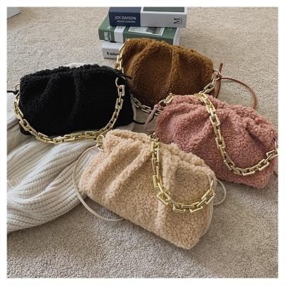 China Fashion Luxury Winter Dumpling Handbag Women Fur Purse Chain Metal Lock Fluffy Cross - Body Bag Fluffy Purse for sale