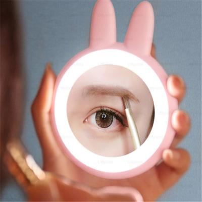 China Hot Selling Cut Rabbit Ear Design Plastic Lighted Pocket Led Mirror With USB for sale