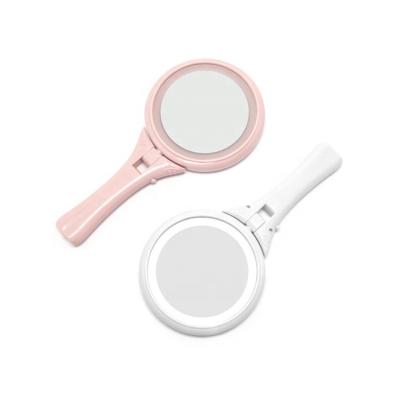 China Promotional Double Sided Folding LED Double Sided Magnifying Cosmetic Handheld Light Led Mirror for sale