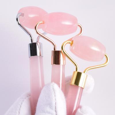 China Natural Face Rose Quartz Stone Jade Roller For Simple Face Neck Healing Slimming Massage Skin Anti Aging Tool for sale