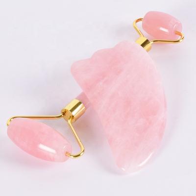 China Body Jade Roller for face 2 in 1 Gua Sha tip including Rose Quartz Roller and Jade Face Massager for sale