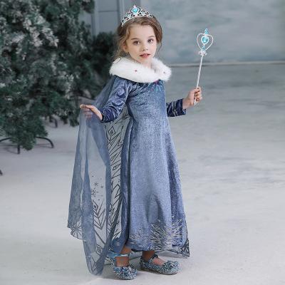 China Wholesale Cotton 2020 Elsa Anna Princess Girl Children Winter Party Cloak Dress Costume With Cloak for sale