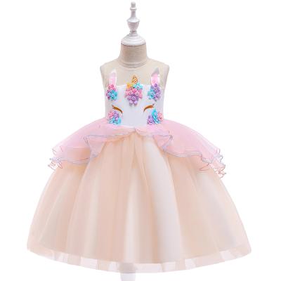 China Flower Baby Unicorn Girl Dress Kids Clothing Breathable Mesh Fancy Dresses With Headband DJS006 for sale