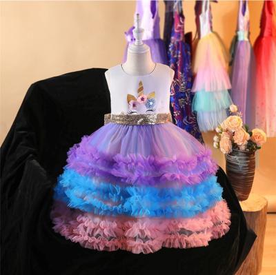 China Washable Sequin Unicorn Rainbow Colorful Cake Dresses Unicorn Girl Dresses D0707/D0706 from MQATZ for sale