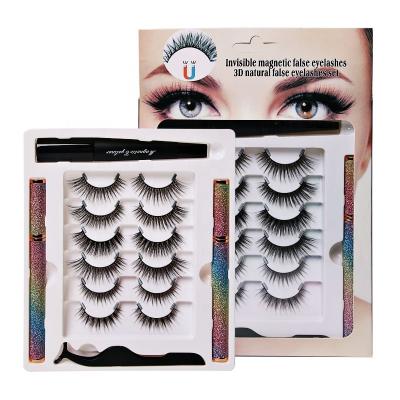 China 2021 New Style Natural Soft Invisible Magnetic Eyelashes Full 6 Pair Magnetic Eyelashes With Eyeliner Set for sale