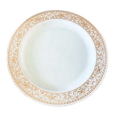 China 25Guests 175PCS Traditional White Plastic Dinnerware Set Gold Rose Gold Lace Rim Wedding Dinnerware for sale