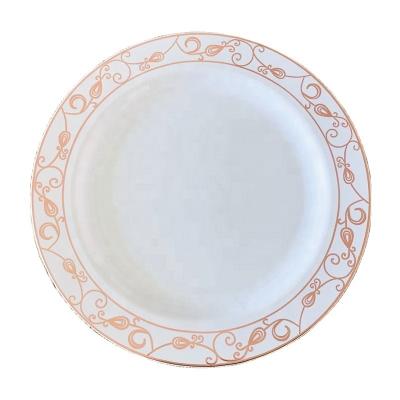 China Disposable Cheap Bulk For 25 Guests Wedding Party Wholesale Rose Gold Plastic Disposable Dinner Plate for sale