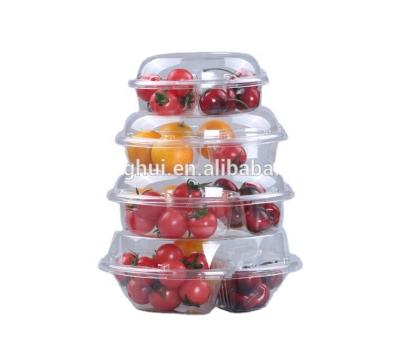 China Disposable round fruit salad bowl 3 compartment fruit packaging box/PET material plastic box for fruit for sale