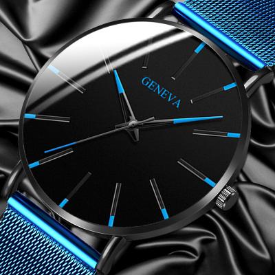 China Day/Date 4362 GENENA Sport Mesh Belt Business Quartz Wristwatch Luxury Blue Clock Relogio Masculino Mens Watches for sale