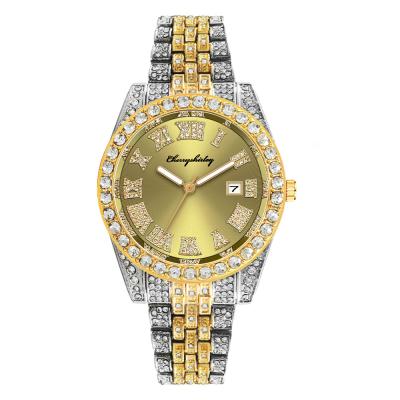 China 2021 Day/Date Man Watch 8469 Iced Out Watch Men Luxury Colorful Gold Full Diamond Mens Iced Out Hip Hop Watch for sale