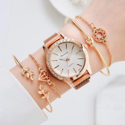 China Luxury Rose Gold Day/Date 9718 Women's Watch And Bracelet Sets Magnet Watch 5pcs Watch Set Gift For Women for sale