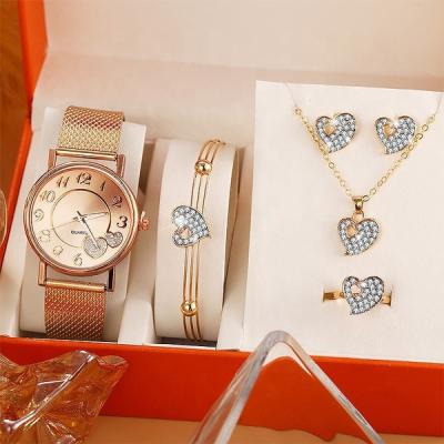 China Day/date 6073 6 piece BOX+WATCH+BRACELET girls ladies watch gift set watch and bracelet necklace earrings set women for sale