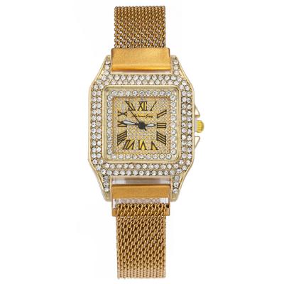 China Luxury Women Day/Date 1106 Square Design With Diamond Watches Rose Gold Magnet Watch For Girls for sale