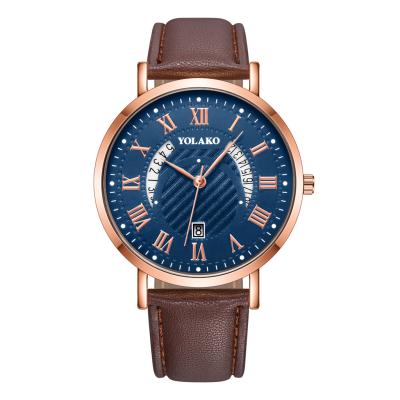 China Dropshipping Full Men Calendar Indicator Blue Leather Watches Luxury Male Sport Date Rome Watches Gift Christmas for sale