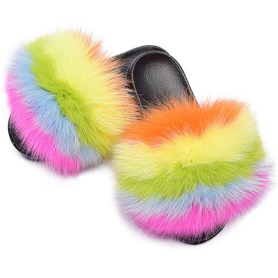 China CUSHIONING Real Factory Wholesale Women's Sandals Fox Hair Color Sandals Slippers for sale