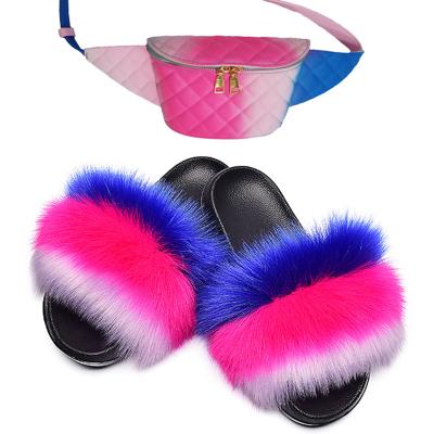 China CUSHIONING Soft Comfortable Faux Fox Fur Women Faux Fox Fur Ladies Fluffy Slippers Wholesale Soft Comfortable Cheap Slides for sale