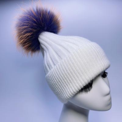 China Factory JOINT wholesale knitted real raccoon fur pom pom hats for women for sale