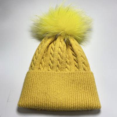 China Fashion Medium Hot Sale Large Pom Pom Beanie Hat by Pom Genuine Fox Fur Real Fur for sale