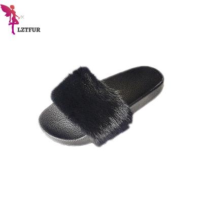 China Fashion Trend Mink Fur Slides Big For Women Mink Fur Slippers Home Slippers Mink Fur Slippers for sale