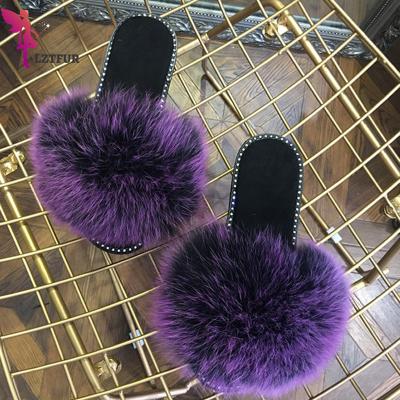 China 2021 Fashion Trend Wholesale Girls' Fur Slide For Kids Children Shoes Fox Fur Slipper Kids Outdoor Shoes And Sandals for sale