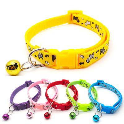 China Stocked Wholesale Cheap Pet Collar Printed Available Dog Collar Small Adjustable Medium Dog Collar With Bell for sale