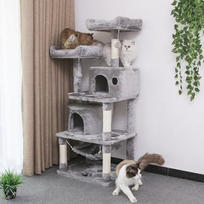 China Sustainable Cat Tree With Sisal Lined Post Housing Mound Cat Tower Climber FurnitureKitten Luxury Playhouse for sale