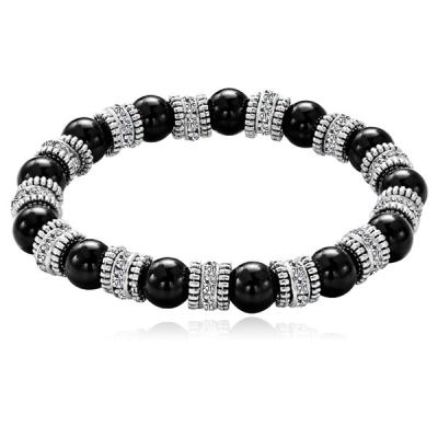 China Artificial Charm Beads Bracelet For Women Matte Onyx Stone Beads Natural Black Men's for sale