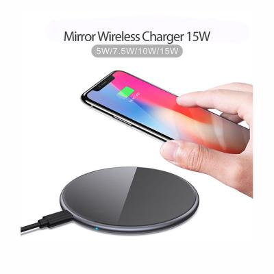 China Qi S5 Round Bottom Mirror Cell Phone Table Square Wireless Charger 15W Aluminum For OPPO Apple Samsung for sale