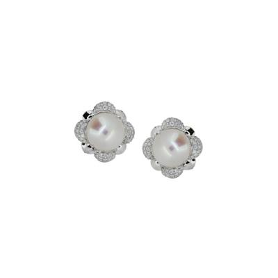 China Other OEM Lower Price Handmade High Jewellery 18K White Gold Bling Bling Diamond Good Quality Fresh Water Pearl Earring for sale