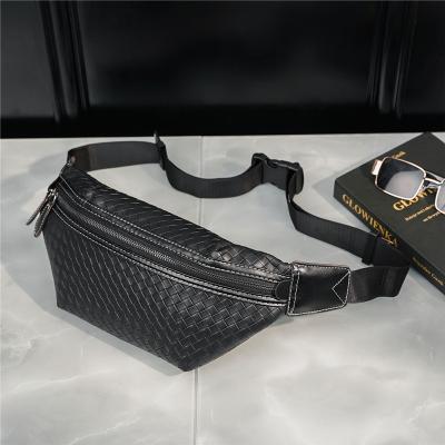 China 2022 New Fashion Chest Pocket PU Sling Weaving Leather Bag For Male for sale