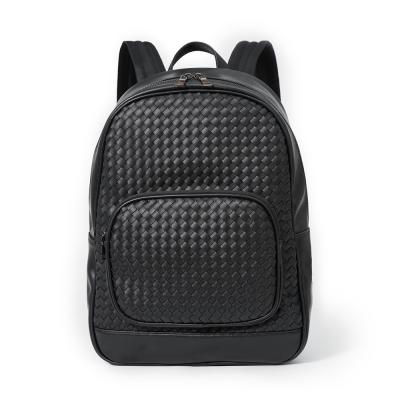 China New Fashion Handwoven Black PU Leather Student Waterproof Backpack For Men for sale