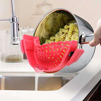 China Sustainable Silicone Snap N strain Strainer Clip Heat Resistant Food Colander For Pots And Bowls Adjustable Durable Kitchen Gadgets for sale