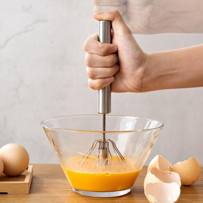 China 12 Inch Stainless Steel Egg Beater Manual Stainless Steel Revolving Semi-automatic Egg Mixer Press Beater Kitchen Supplies for sale