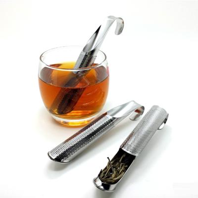 China Viable Mesh Filter Long Handle Interval Cylindrical Tea Strainer Stainless Steel Tea Infusers Loose Leaf Tea Spoon for sale