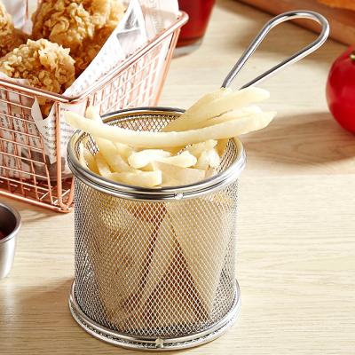 China Mini French Fries Basket Stainless Steel Cylinder Fried Food Filter Suitable For Kitchen Restaurant Party Sustainable Barbecue for sale