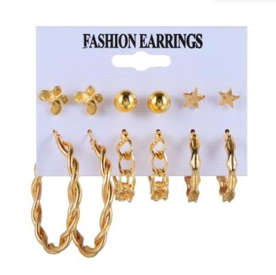 China Trendy New Butterfly Star Earrings Retro Female Gold Twist Circle Earring Set 6 Pair For Women for sale