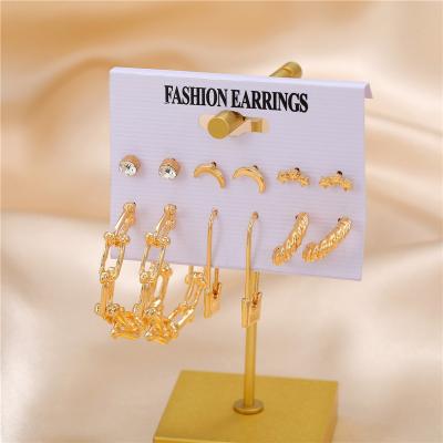 China New Arrival TRENDY Moon Stars Stud Earrings Alloy Gold Locks Combination Earings For Women 2022 for sale