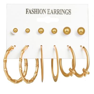 China 6pcs/TRENDY Sets Gold Stud Earrings Circle Bamboo Circle Earrings Set Accessories Trendy Jewelry For Women for sale