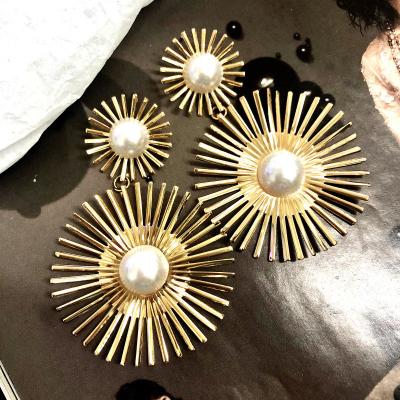 China Vintage Summer Exaggeration Statement Gold Jewelry Fashion Long Making Pieces Beading Round Earrings Women for sale