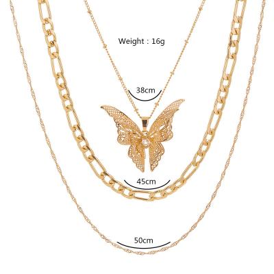 China CLASSIC High Quality Multilayer Chain Butterfly Gold Silver Chunky Necklace Jewelry Metal Pendant Necklace for sale