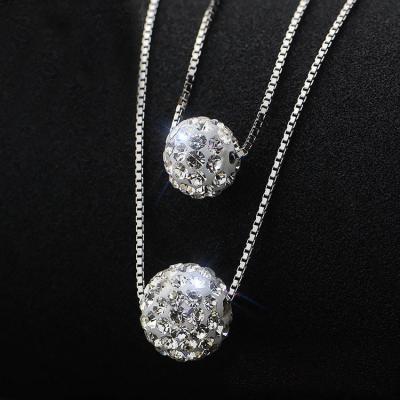 China Fashionable Wholesale Silver Double Chain Crystal Pendant Beaded Necklace Women Choker Necklace for sale