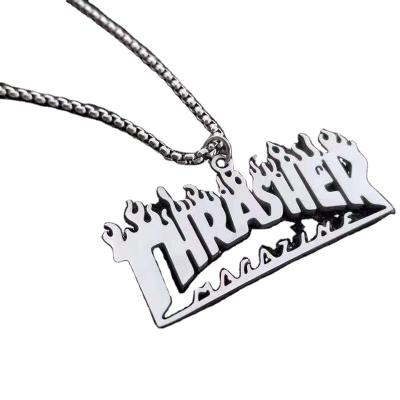 China New Jewelry Punk Long Chain Silver Letter Stainless Steel Necklace Design Pendant Jewelry for sale