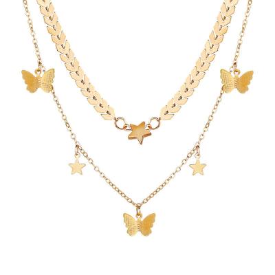 China Trendy Trendy Multilayer Gold Plated Butterfly and Star Necklace Pendants Butterfly Necklace for Girls for sale