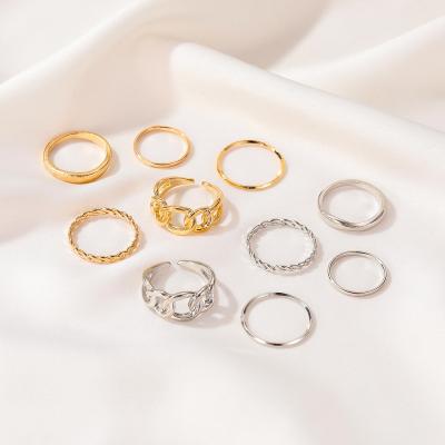 China Fashion Mens and Womens Gold Silver Plating Alloy Ring Set 5pcs Punk Smart Link Ring Jewelries Twist for sale