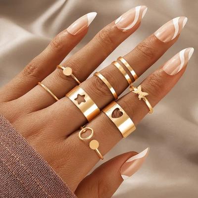 China Wholesale Punk Heart Knuckle Rings Sets Shape 18K Gold Plated Butterfly Rings Set For Women for sale