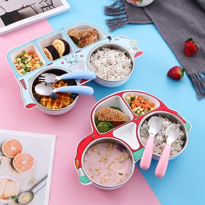 China Kids Lunch Box Food Container Set Bento Lunch Box With Stainless Steel Bowl Food Grade 304 ECO PP School Kids Auto Dinner Plate for sale