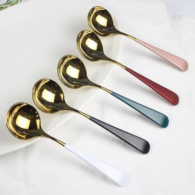 China Stocked Round Colorful Spoon Handle Stainless Steel Painting Dessert Espresso Mini Coffee Spoons Demitasse Kid Gold Cutlery Spoon Set for sale