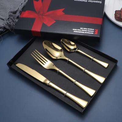 China Amazon Stocked Tending Promotion Gift Box Cutlery Set Silverware High Quality Stainless Steel Titanium Gold Plated Flatware Set Black for sale