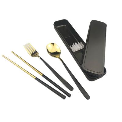 China Korean Minimalist 304 Stainless Steel Color Handle Spoon Fork Chopsticks Cutlery Set Portable Travel Style Flatware Cutlery Set for sale