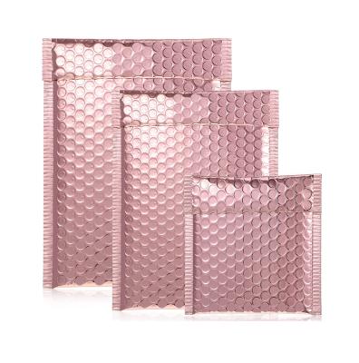 China Tearproof Cosmetic Package Packaging Shinning Metallic Foil Rose Gold Plastic Padded Envelopes Mailing Bubble Mailers Poly Bags for sale